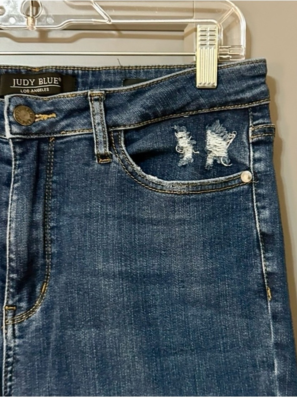 Judy Blue Slim Boot Distressed Mid Rise Stretch Blue Jeans Medium Wash Sz 11/30 - Picture 3 of 11
